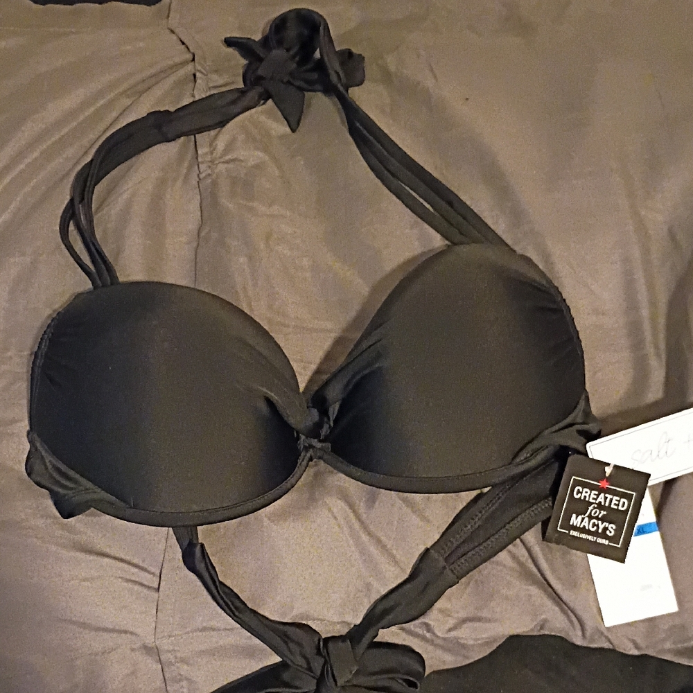 Macy's Black Halter Push-Up Bikini Top